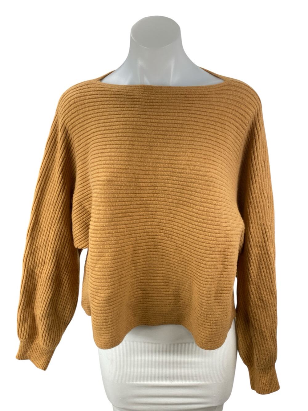 Open Edit Women's Brown Wool Boat Neck Long Sleeve Crop Sweatshirt Sweater Top L